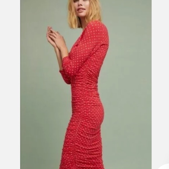 Not for sale Anthropologie Medea Ruched Column Dress M red - Picture 2 of 9